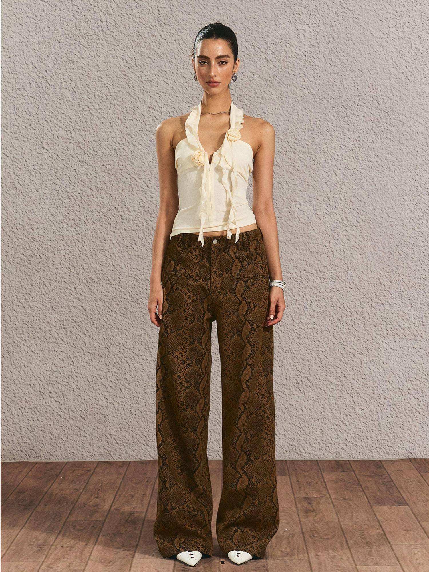 The NeverMore Durable Distressed Relaxed Fit Natural Waist Women Light Brown Wide Leg Jeans