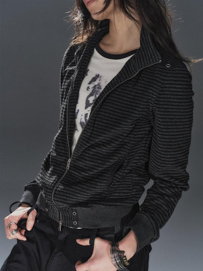wear And tear Black Gray Striped Eyelet Tape Splice Punk Women&