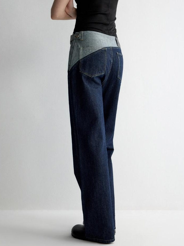 RUN TO THE FUTURE Durable Washed Denim Low Rise Loose Fit Casual Zip Fly Wide-Leg Jeans