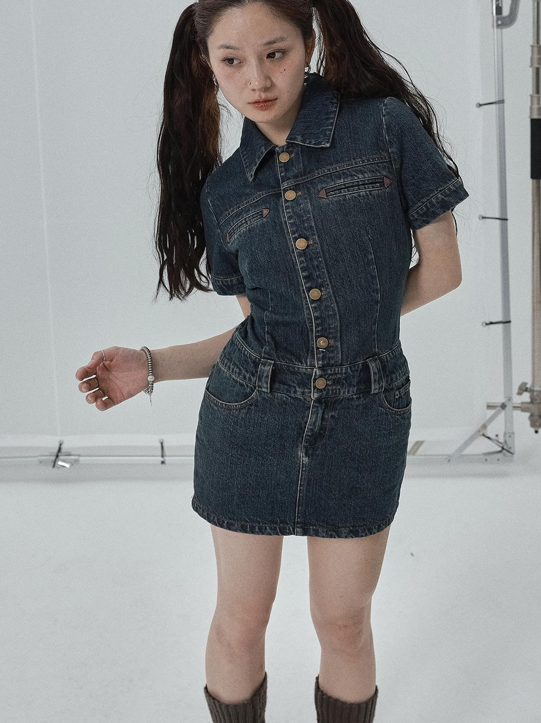 Achihara 2025 French Cowgirl Mini Summer Sleeveless Denim Dresses