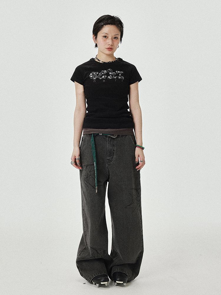 Achihara 2025 New Black &amp; Gray Summer Short Sleeve T-Shirt