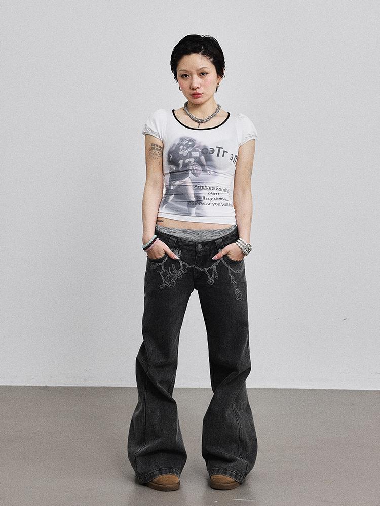 Achihara 2025 Rugby Print Short Sleeve Cropped T-Shirt
