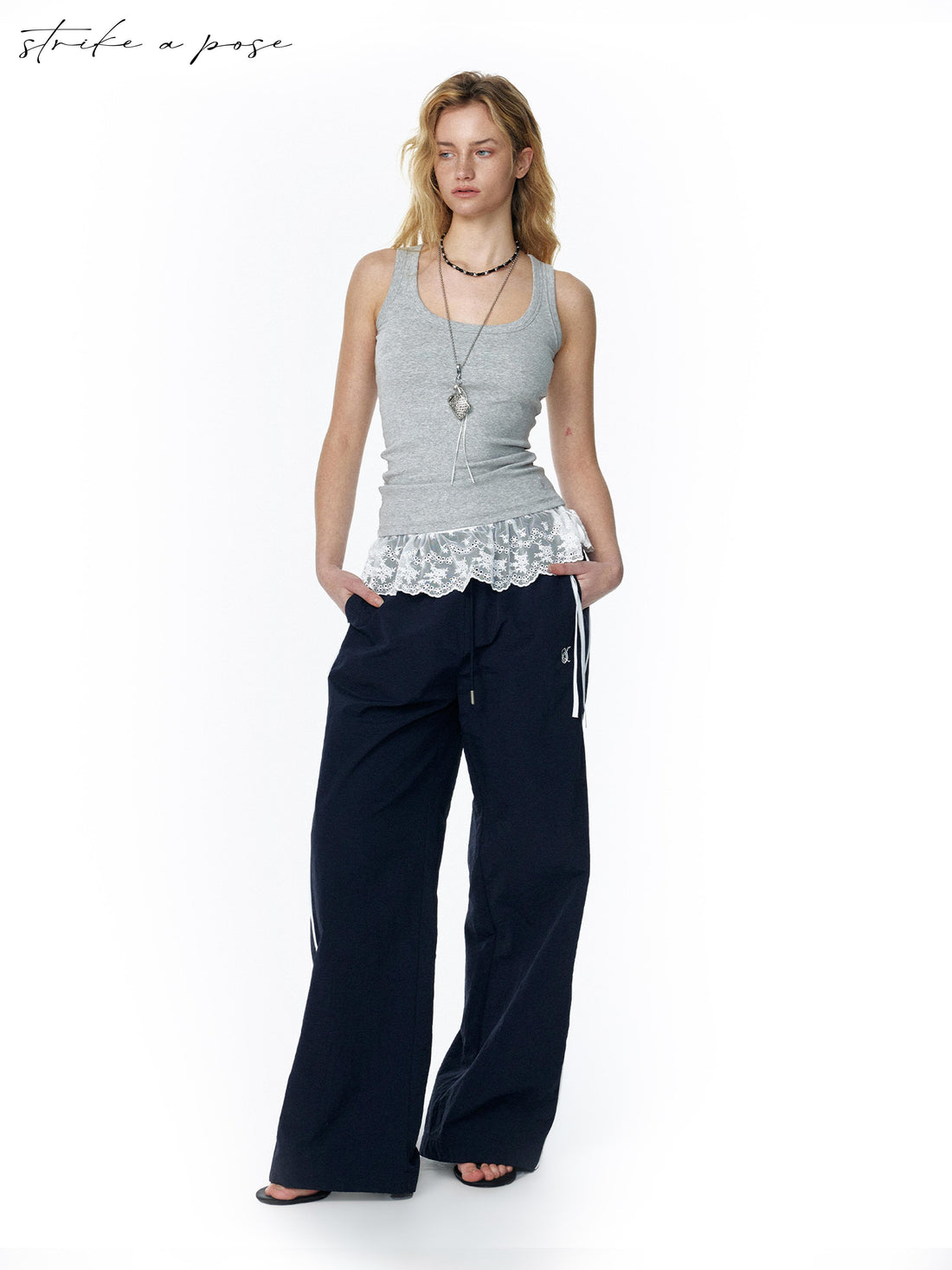STRIKE A POSE 2025 Ss Loose Flared Parachute Pants In Contrast Colors Pants