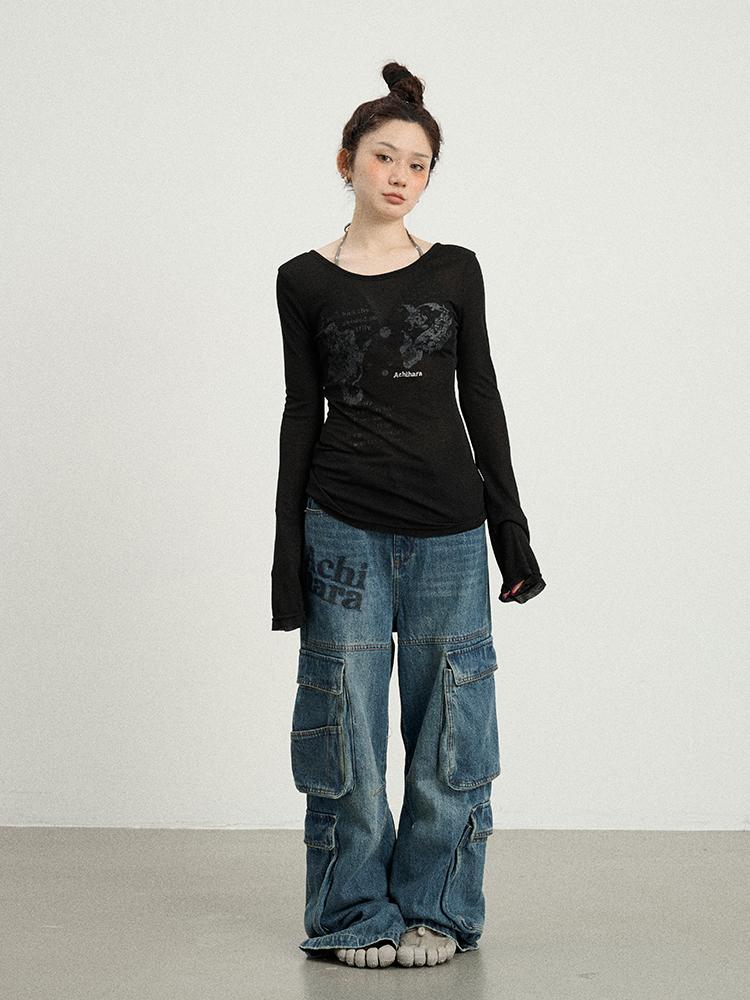 Achihara 2025 Sheer Slim Long Sleeve T-Shirt For Women