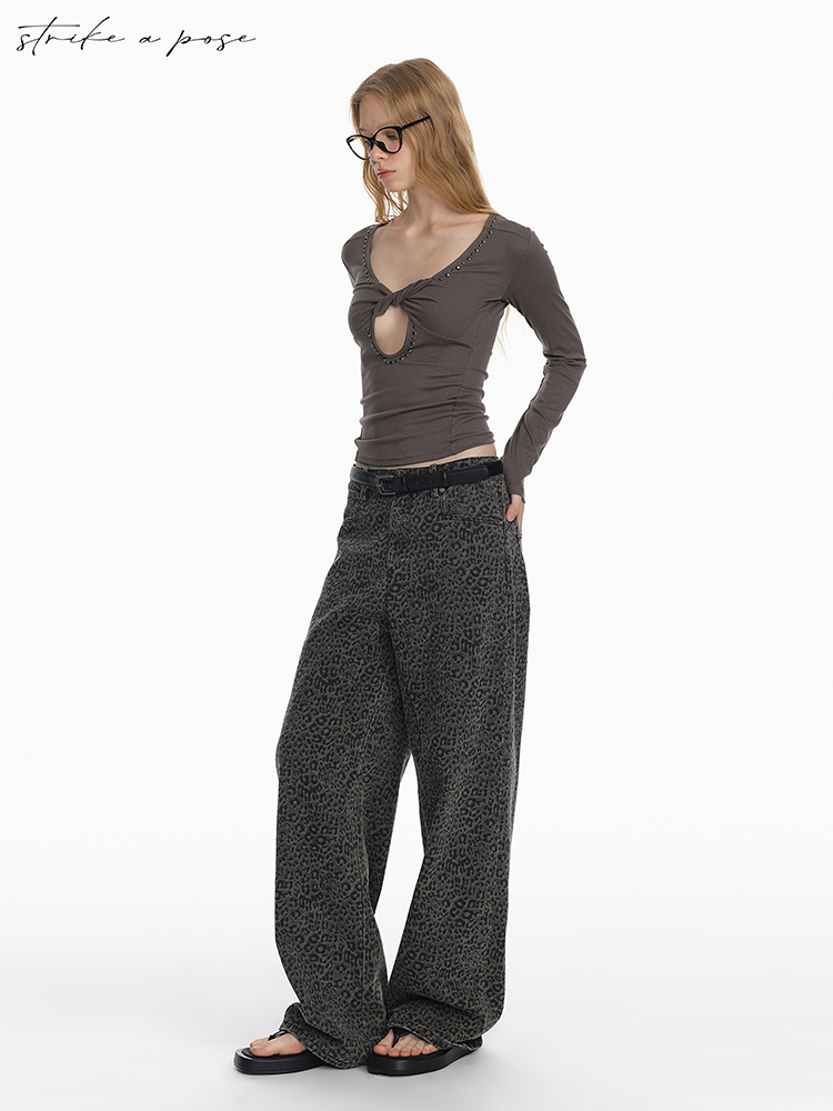 STRIKE A POSE 2025 Spring Summer Flared Jeans Women Casual Leopard Print Pants