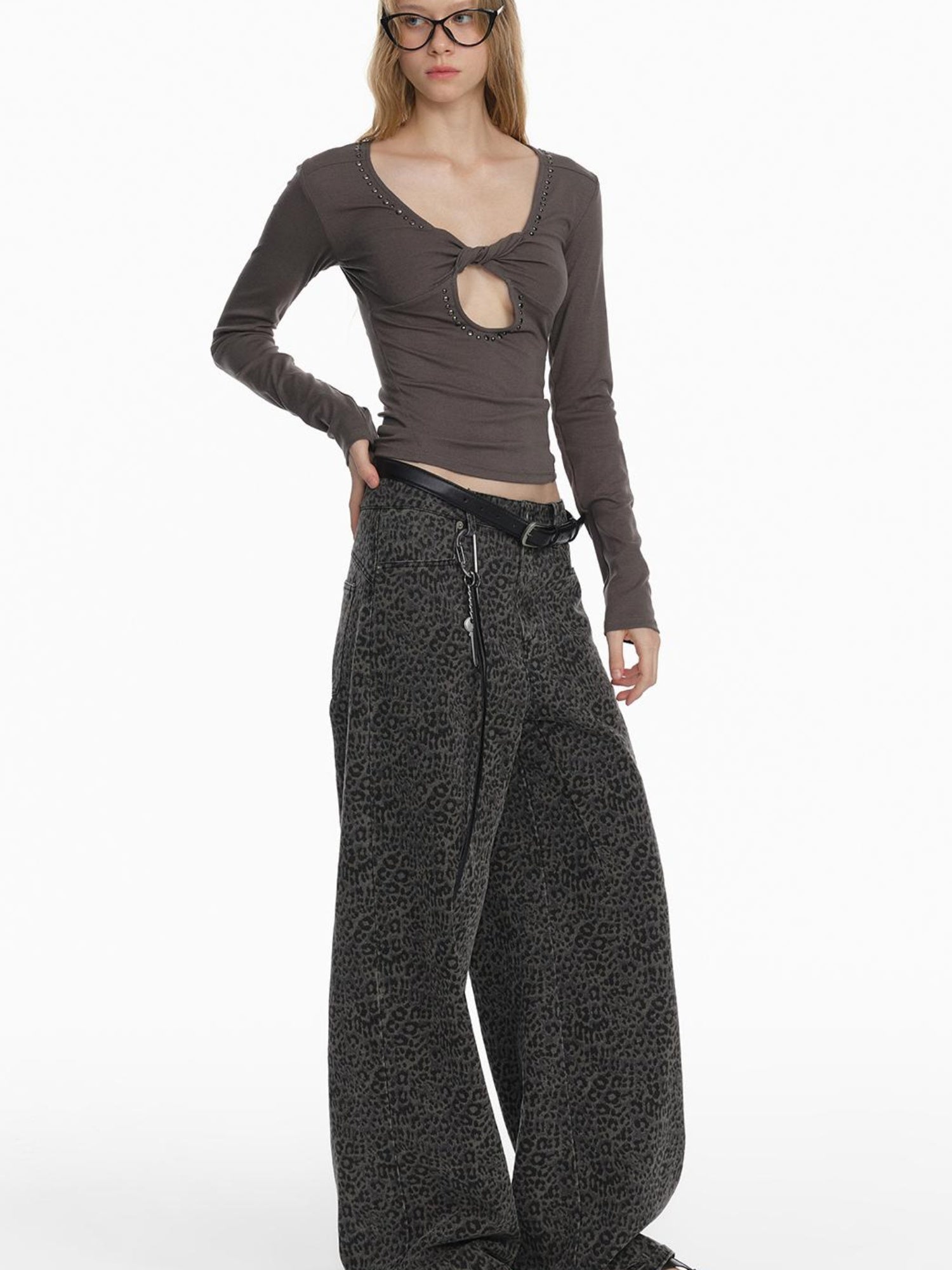 STRIKE A POSE 2025 Spring Summer Flared Jeans Women Casual Leopard Print Pants