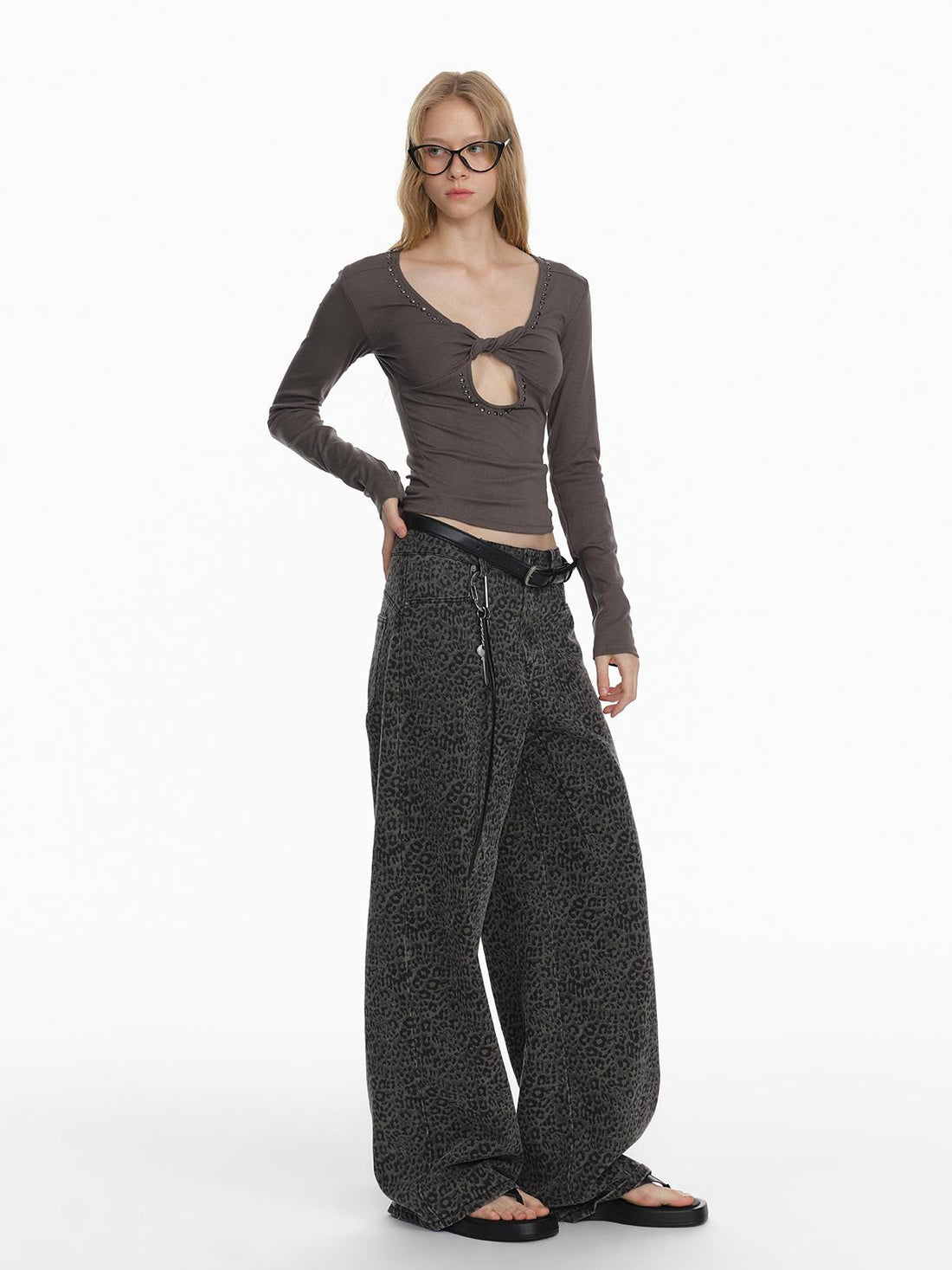 STRIKE A POSE 2025 Spring Summer Flared Jeans Women Casual Leopard Print Pants