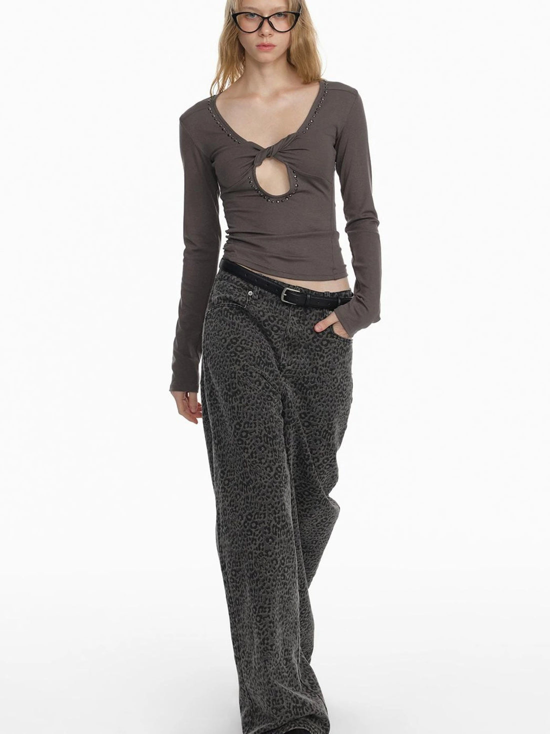 2025 Spring Summer Flared Jeans Women Casual Leopard Print Pants