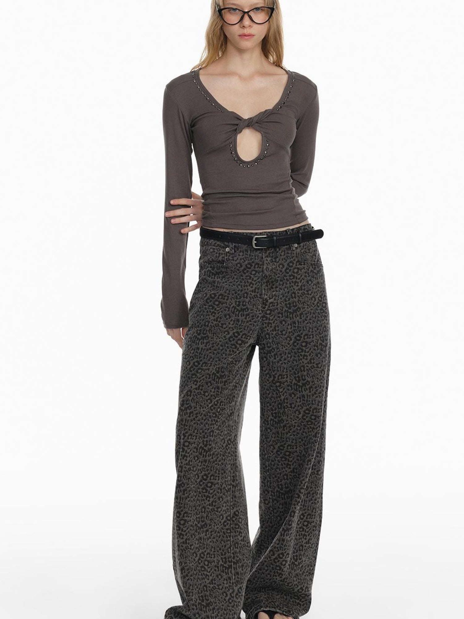 STRIKE A POSE 2025 Spring Summer Flared Jeans Women Casual Leopard Print Pants