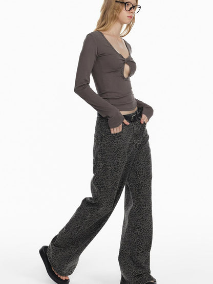 STRIKE A POSE 2025 Spring Summer Flared Jeans Women Casual Leopard Print Pants