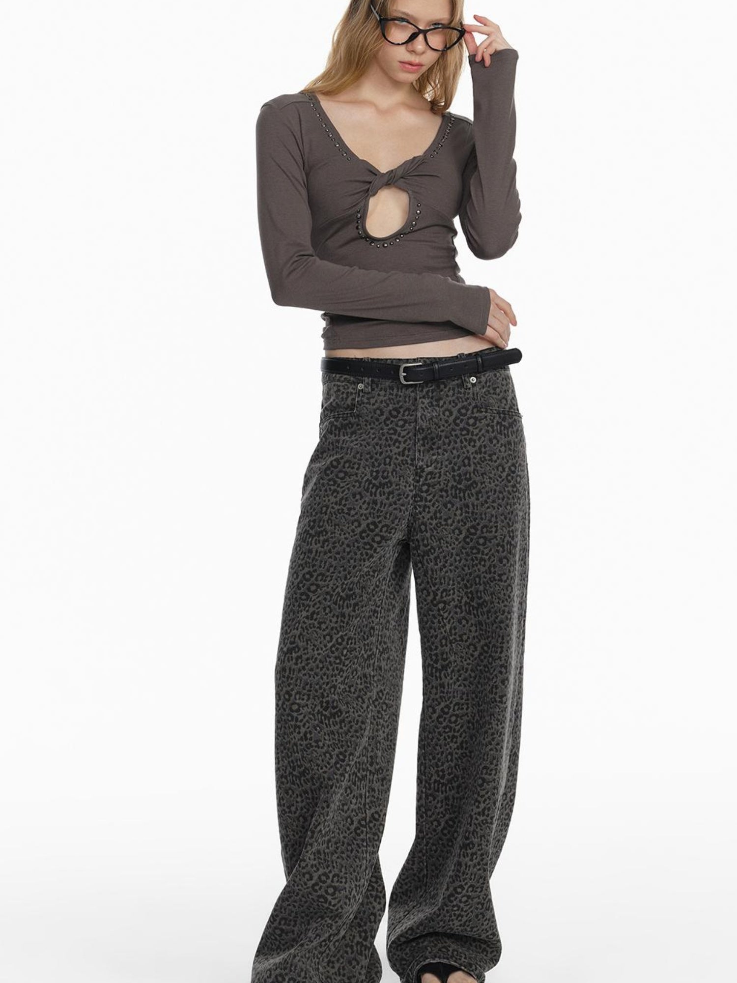 STRIKE A POSE 2025 Spring Summer Flared Jeans Women Casual Leopard Print Pants