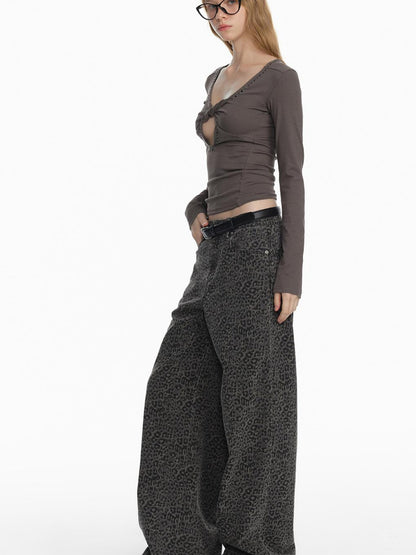 STRIKE A POSE 2025 Spring Summer Flared Jeans Women Casual Leopard Print Pants