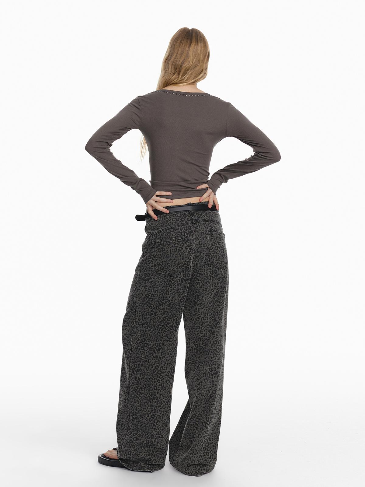 STRIKE A POSE 2025 Spring Summer Flared Jeans Women Casual Leopard Print Pants