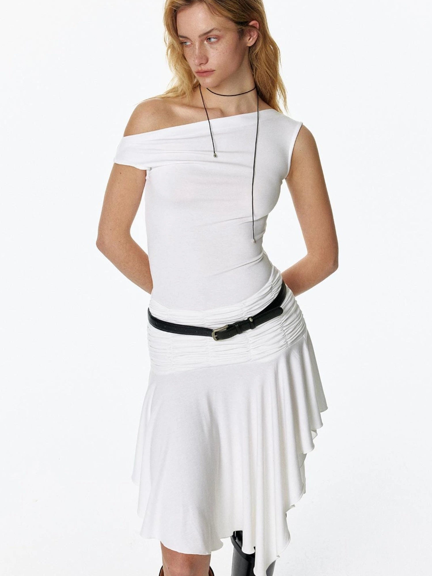 2025 Summer Cool Asymmetrical Ruffle Midi Dress