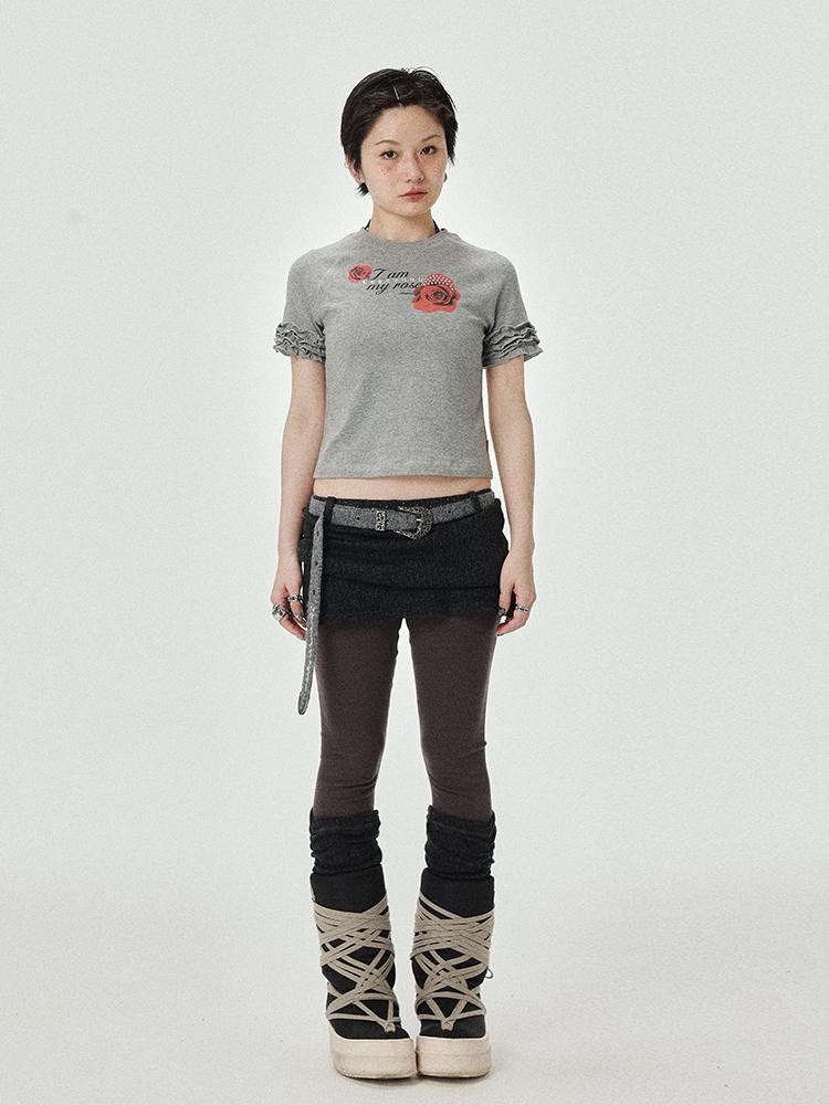Achihara 2025 Summer Spring Short Sleeve Crop Top T-Shirt
