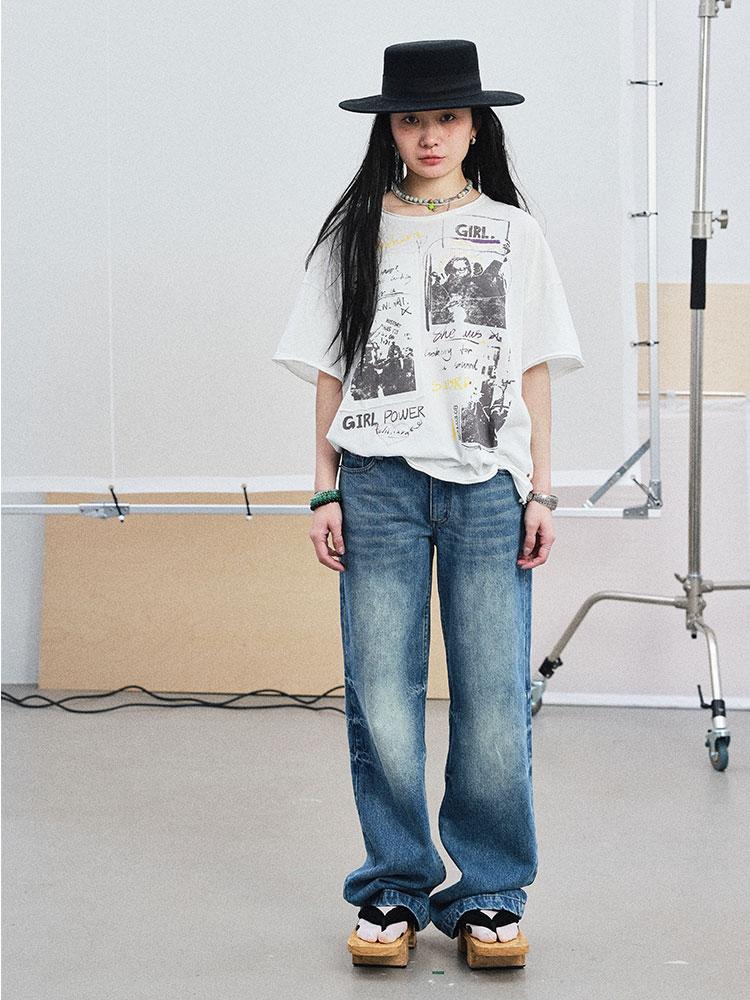 Achihara 2025 White Black Summer Rolled Sleeve T-Shirt