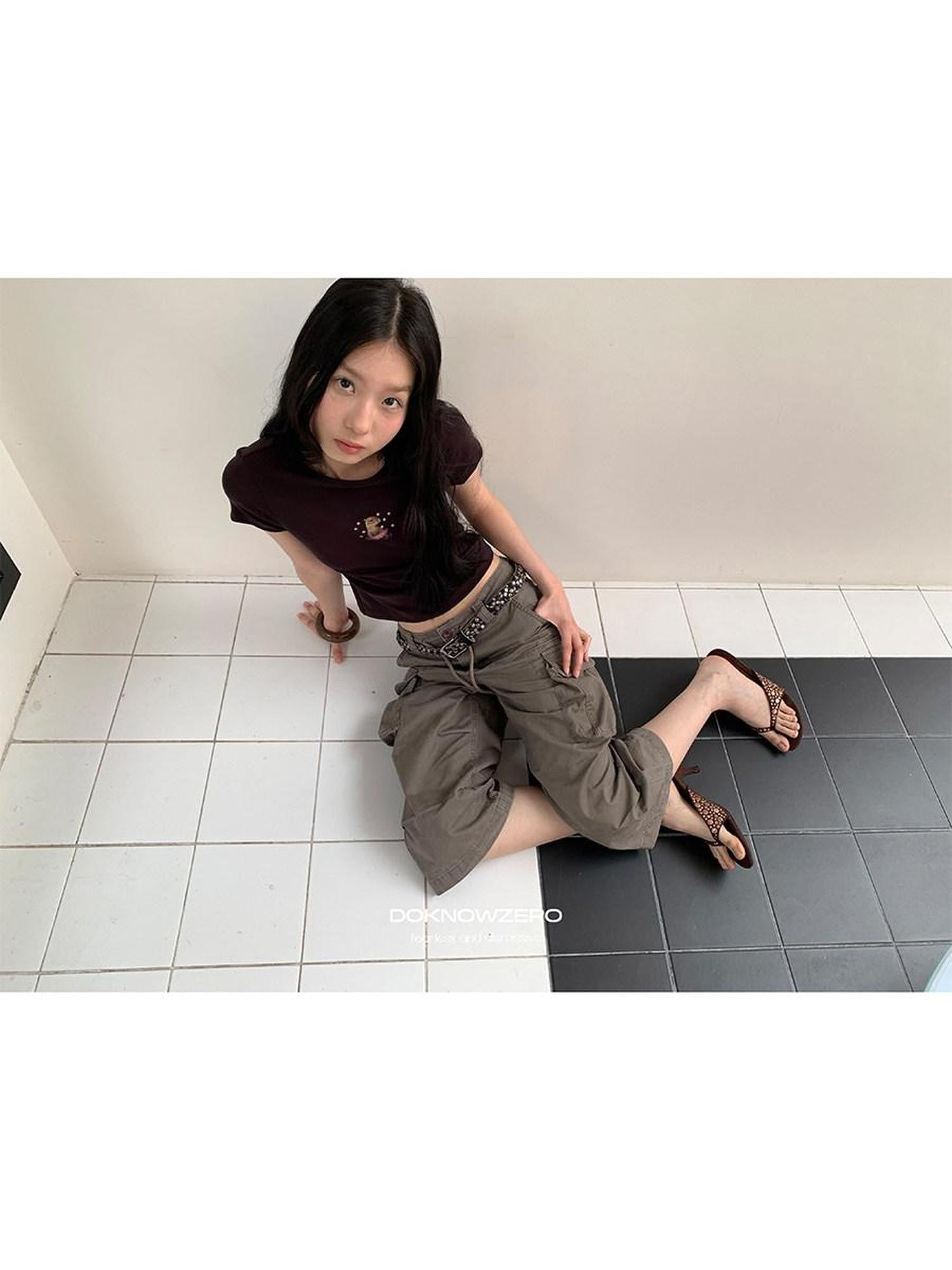 DKZ OFFICIAL Coffee Retro Print Slim Fit Women&