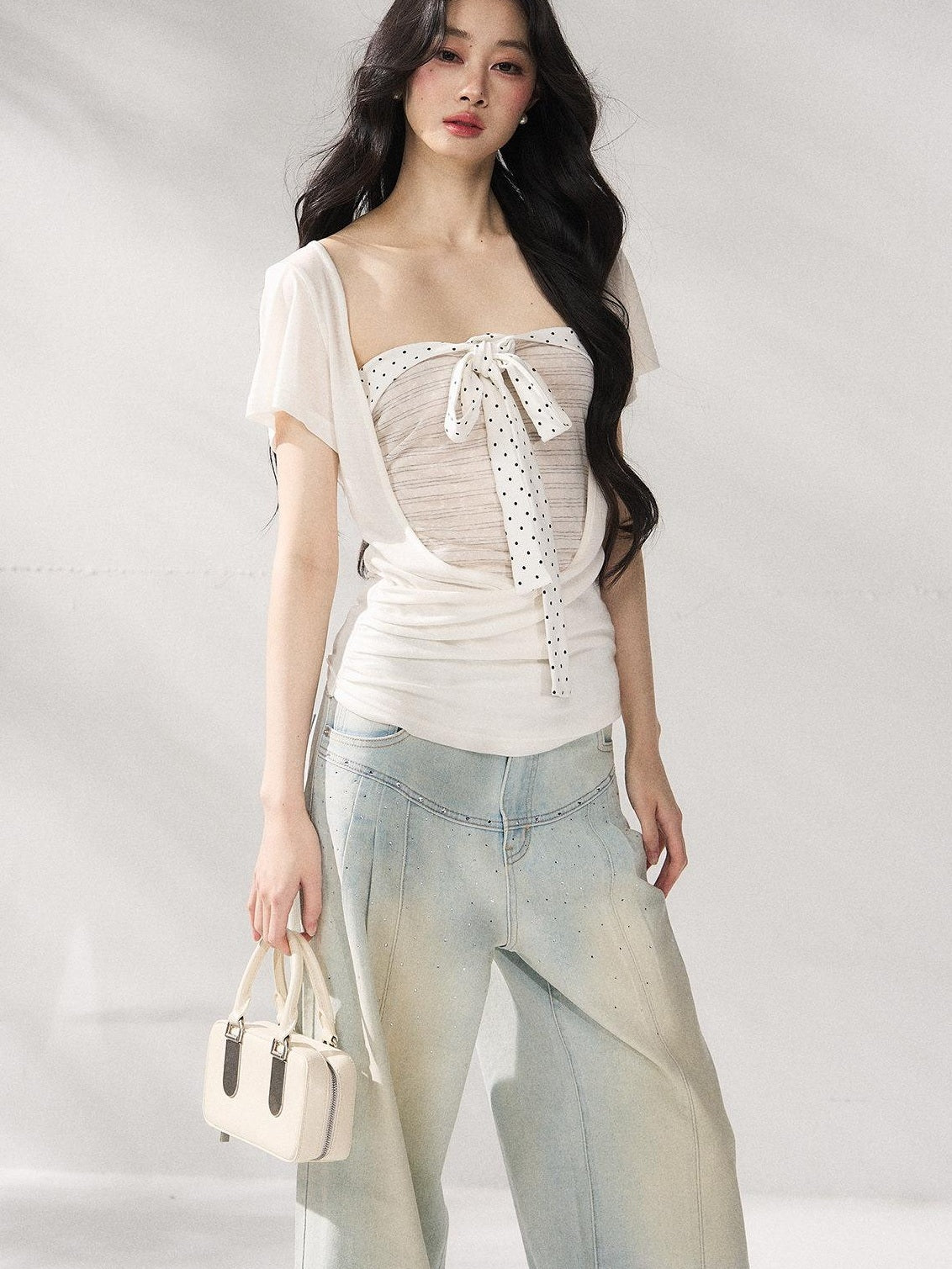 7Shiftin Striped Two Piece Short Sleeve Layered Casual Women Tee Off Shoulder Crop Tops