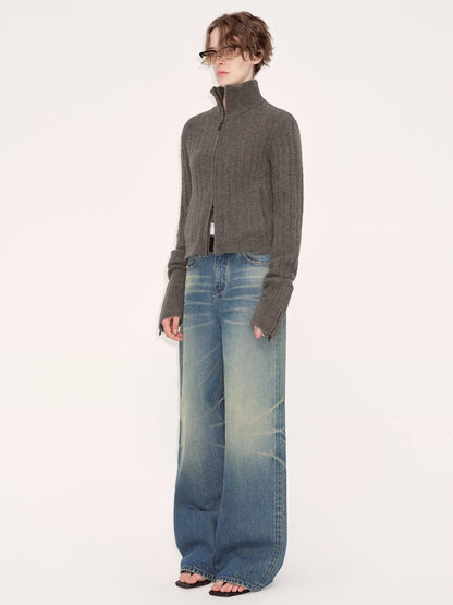 RUN TO THE FUTURE Washed Vintage Blue Low Rise Loose Fit Unisex High Cotton Denim Straight Jeans