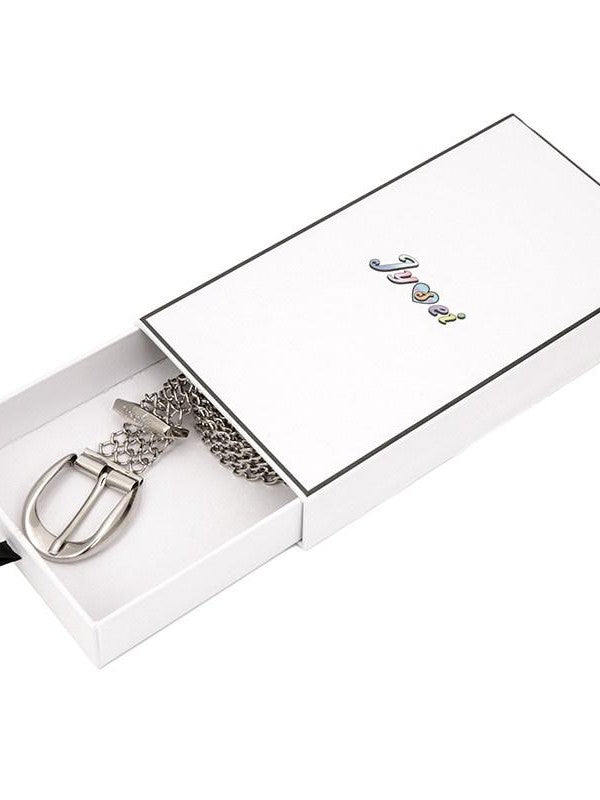 JYOSEI Silver Engraved Hollow Letter Chain Double Ring Women&