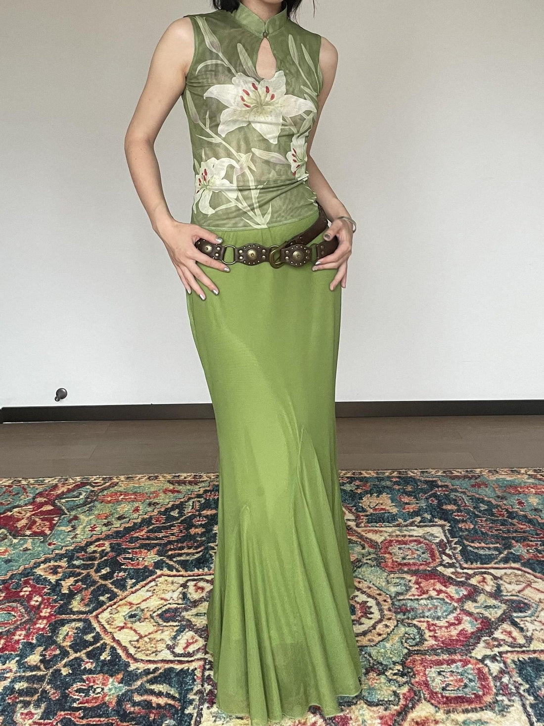 Wet Tail Elastic Mid Waist Chinese Inspired Mermaid Hem Casual Women Maxi Skirts