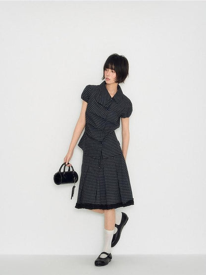 NAPSNAPS Plaid Ruffle Splice Vintage Women&