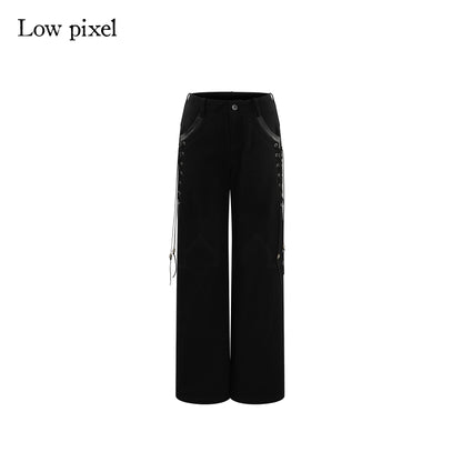 Low_pixel_Pure_Cotton_Low_Rise_Wide_Leg_Zipper_Casual_Womens_Black_Straight_Pants_MISSTT