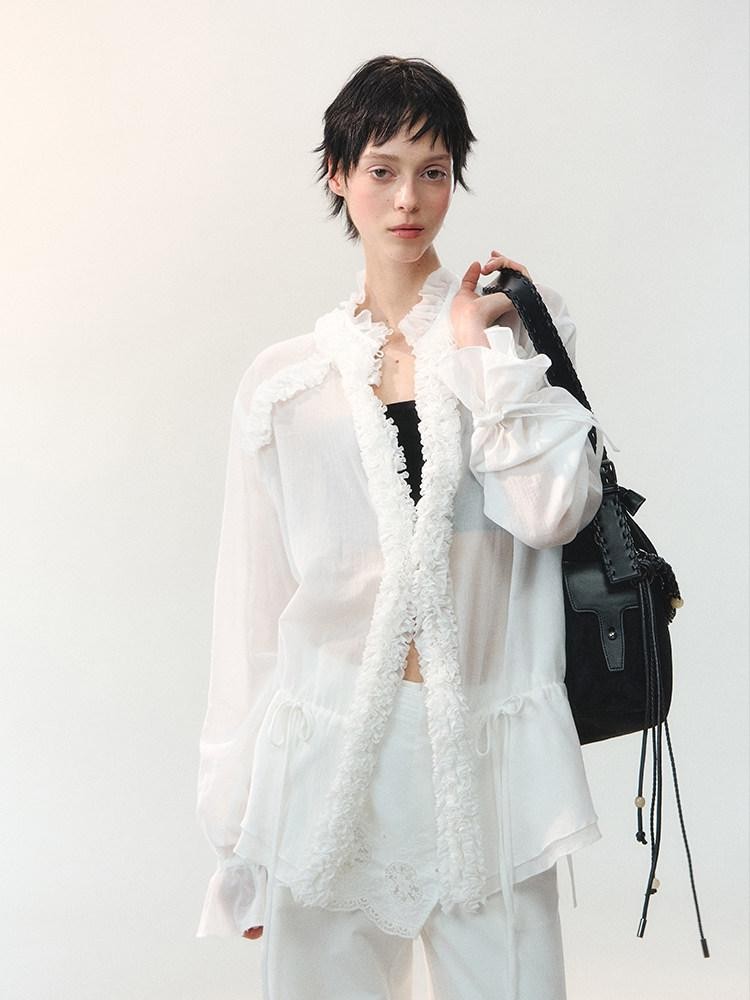 AnnoMundi Mist White Pleated Drawstring Lace Women&