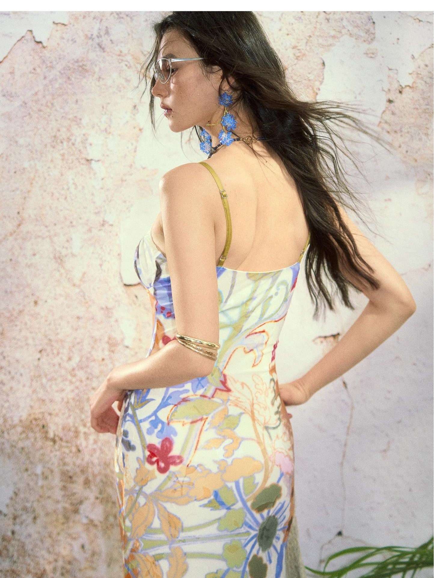 OfAkiva Velvet Burnout Gold Print High Stretch Women&