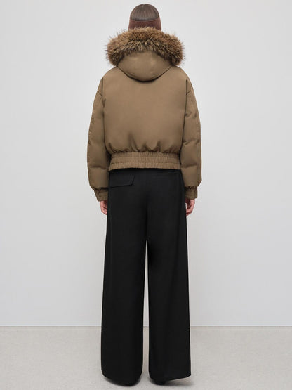 RUN TO THE FUTURE 90 Percent White Duck Down Short Straight Women Detachable Hood Fur Down Jackets