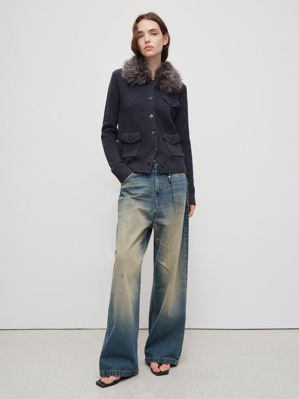 RUN TO THE FUTURE Durable Distressed Vintage Blue Low Rise Wide Leg Casual Denim Straight Jeans