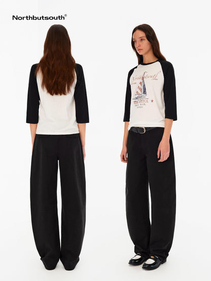 Northbutsouth Sail Distressed Print Logo Contrast Raglan Women&