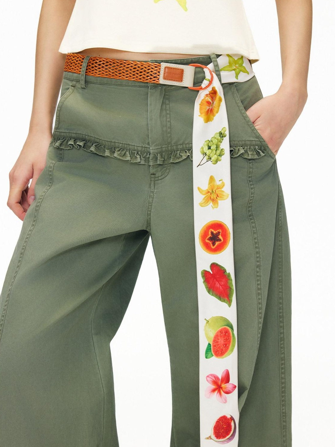 OuttheBlue Woven Fabric Pin Buckle With Chain Detail Womens Casual Fashion Belts