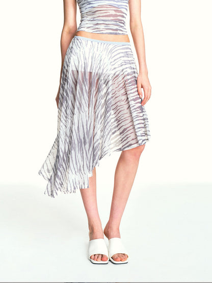kvkv Zebra Print Asymmetric Mesh Inner Shorts Women&