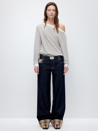 RUN TO THE FUTURE Washed Low Waist Wide Leg Loose Fit Casual Denim Indigo Straight Jeans