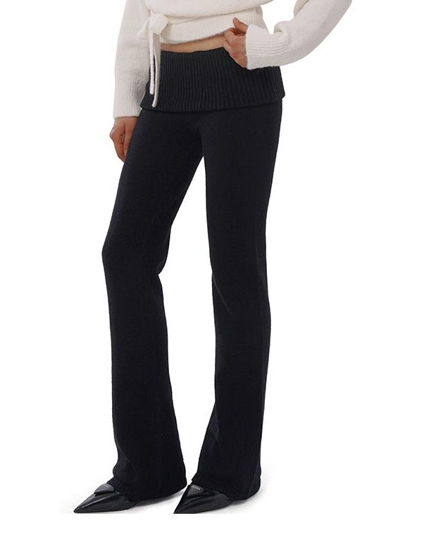 22Early Spring High Waist Flared Knit Pants for Leg Lengthening Look22