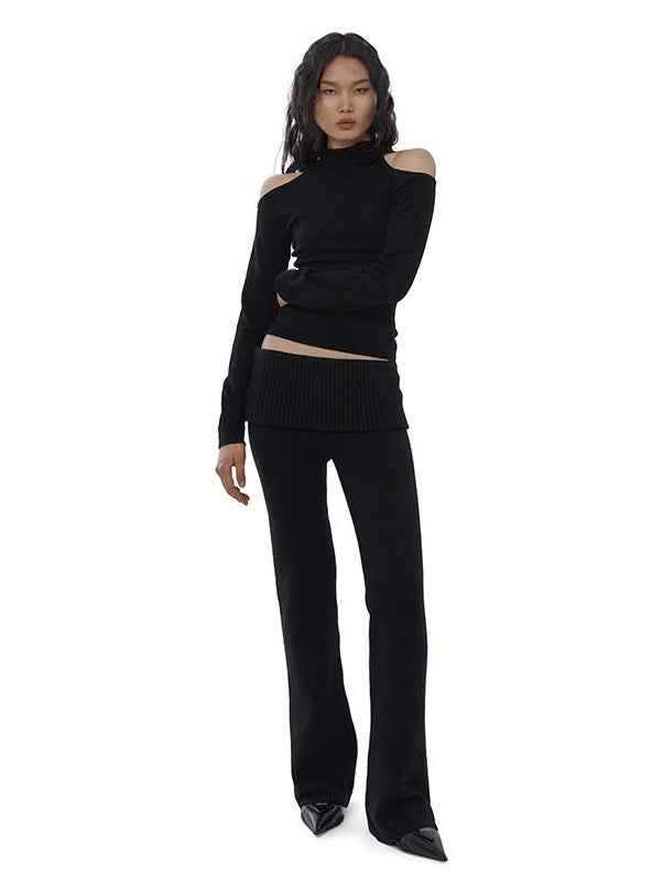 22Early Spring High Waist Flared Knit Pants for Leg Lengthening Look22