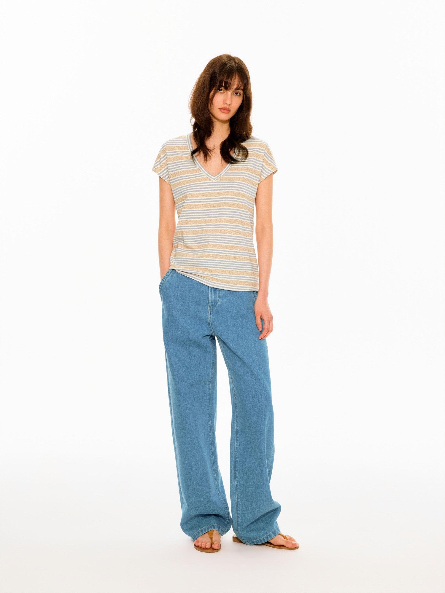 Northbutsouth Colorful Striped V-neck Frayed Edge Women&