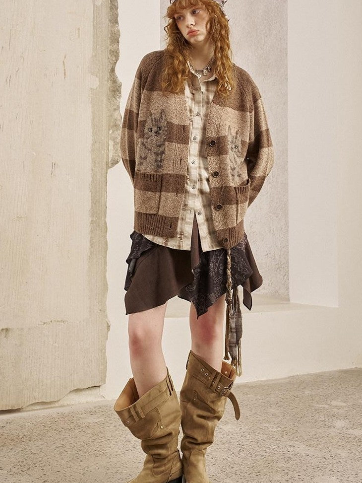 DIDDI MODA Symmetrical Cat Stripe Relaxed Oversized Women&