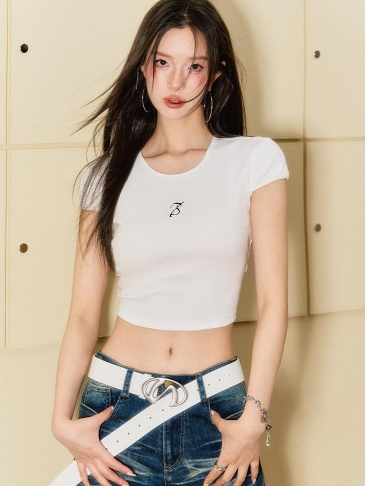 7Shiftin Essential Slim Fit Workwear Round Neck Short Sleeve Solid Tee Basic Crop Tops