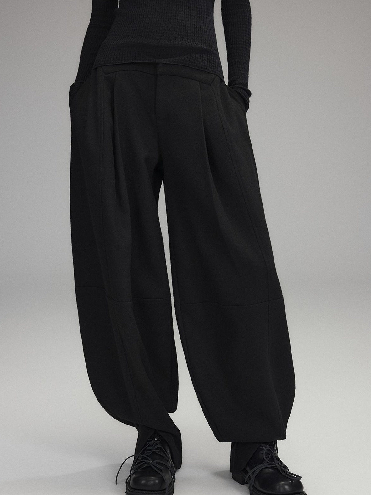 Low pixel Low Rise Wool Blend Micro Stretch Casual Zip Fly Women Black Wide Leg Pants