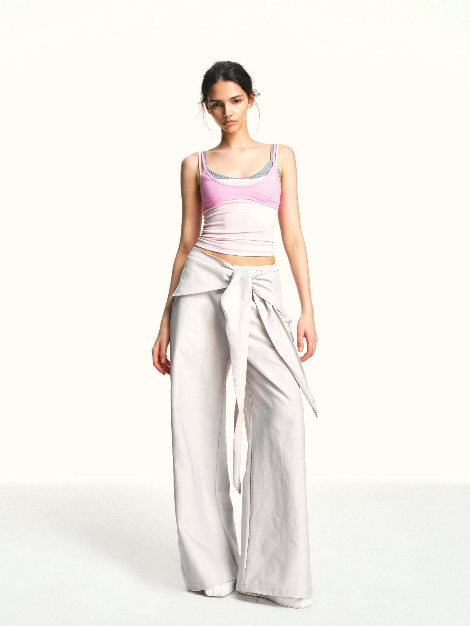 kvkv Oatmeal Gray Relaxed Detachable Waist Tie Women&