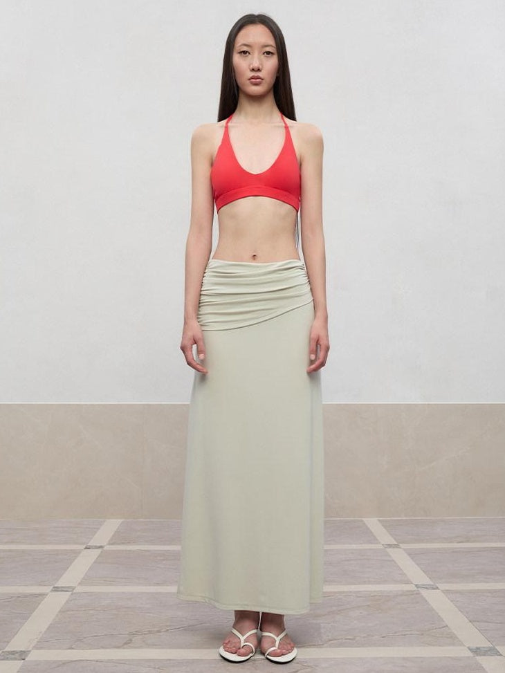 RUN TO THE FUTURE Lyocell Stretch Ruched Princess Midwaist Women City Commute Maxi Skirts