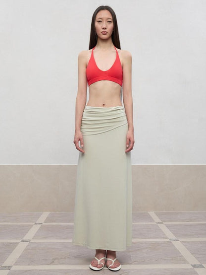 RUN TO THE FUTURE Lyocell Stretch Ruched Princess Midwaist Women City Commute Maxi Skirts