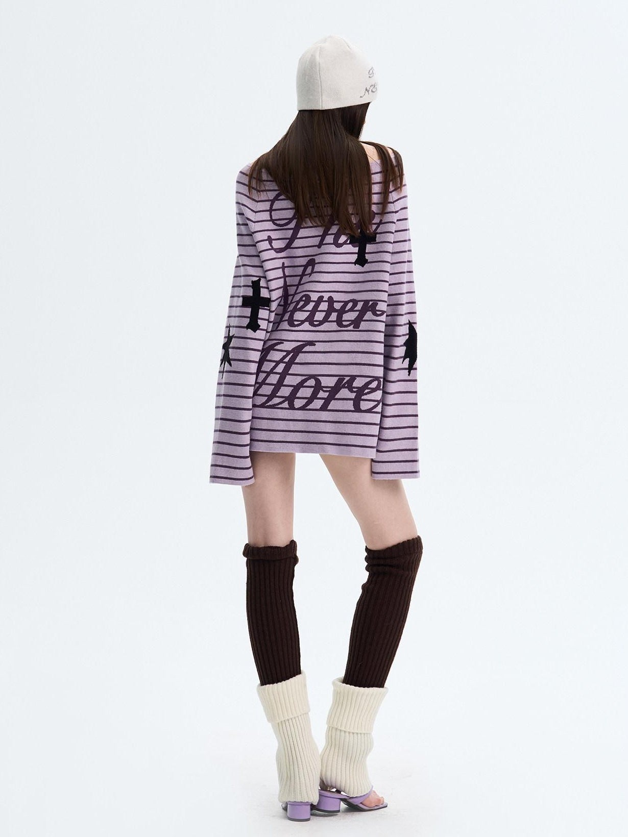 The NeverMore Sexy Colorblock Oversized Crewneck Short Striped Button Pullover Women Sweaters