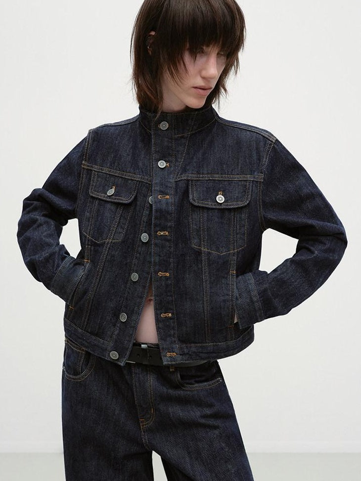 RUN TO THE FUTURE Warm Cotton Casual Straight Multi Pocket Short Stand Collar Women Denim Jackets