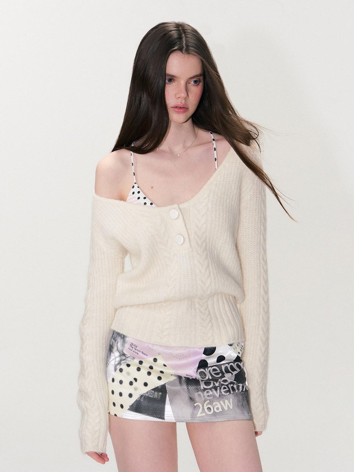 The NeverMore Soft Vintage Oversized Button V-neck Pullover Knit Wool Blend Girls Sweaters