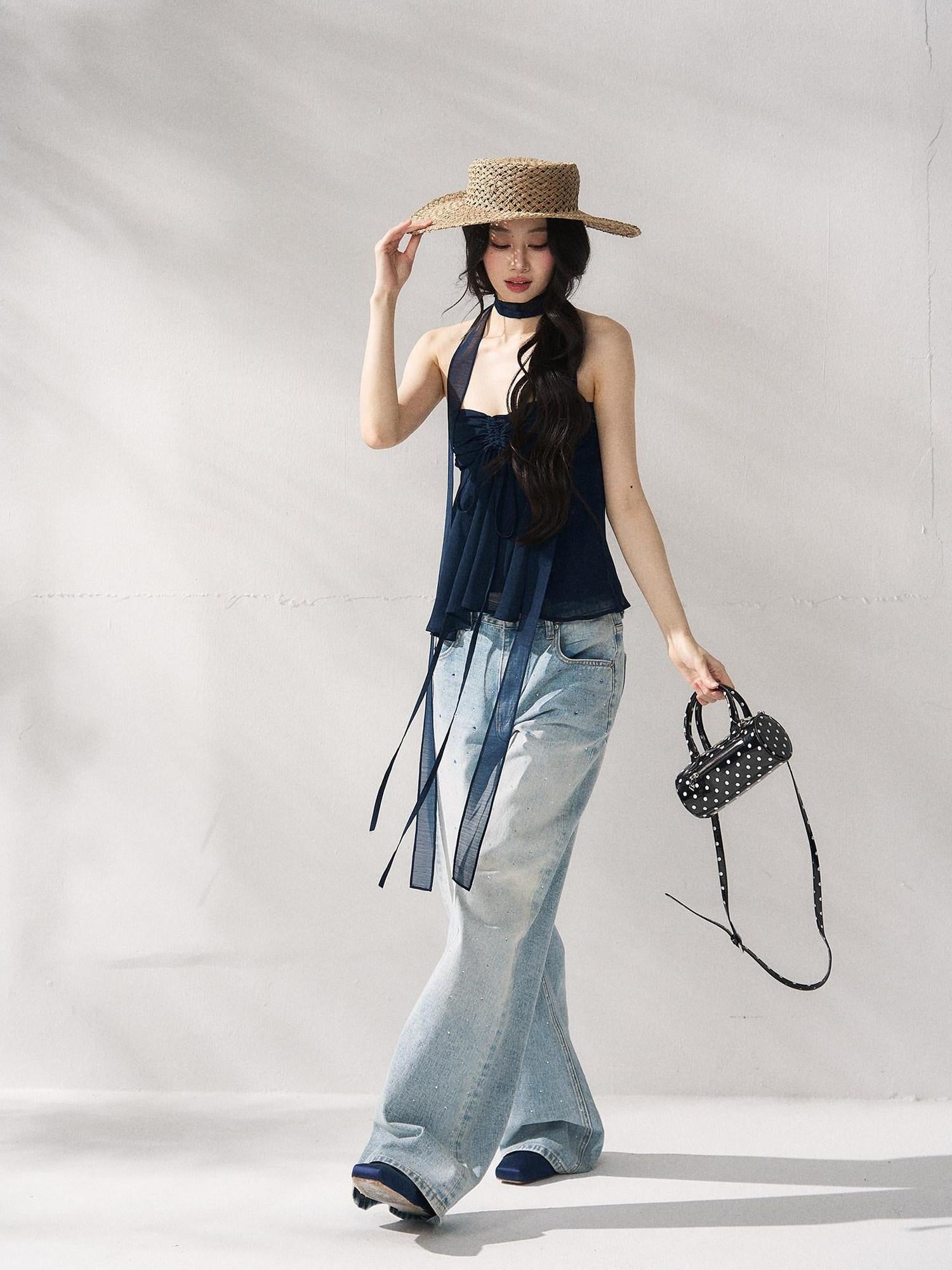 7Shiftin Tie Front Cropped Loose Fit Versatile Solid Color S M L Tube Tops