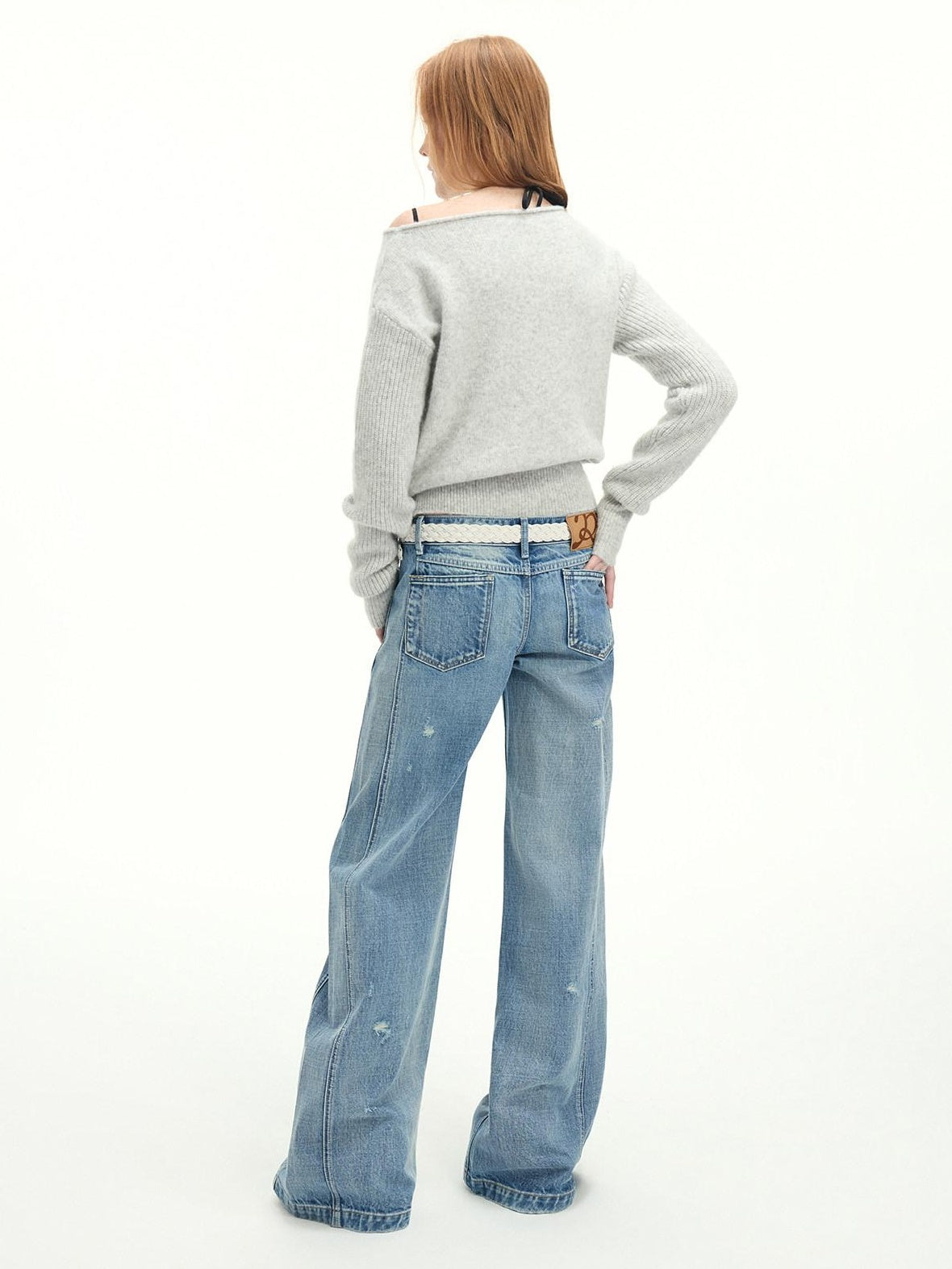 RUN TO THE FUTURE Vintage Washed Flared Cotton Natural Waist Women Blue Wide-Leg Jeans