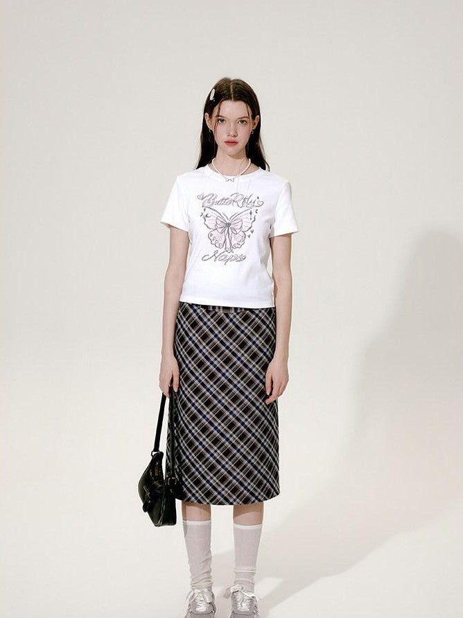 NAPSNAPS Hand Drawn Butterfly Print Slim Cropped Women&